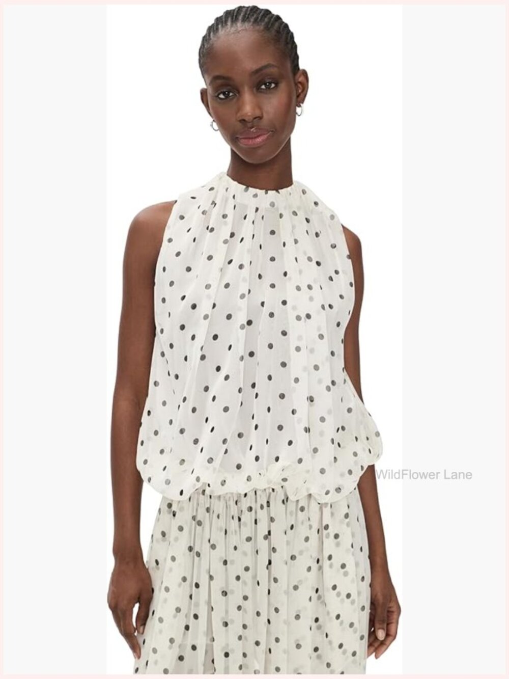 Sleeveless Polka Dot Top with Elastic Bubble Hem